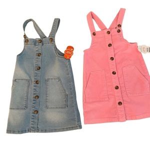 NWT Wonder Nation LOT of Two Girls 5t Denim Overalls Dress Pink and Blue